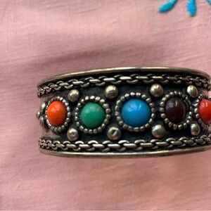 Multicolor Stone Accent Wide Cuff Bracelet